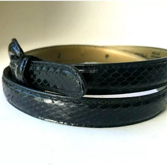 Liz Claiborne black snakeskin snake women’s belt vintage size small medium - Picture 7 of 12